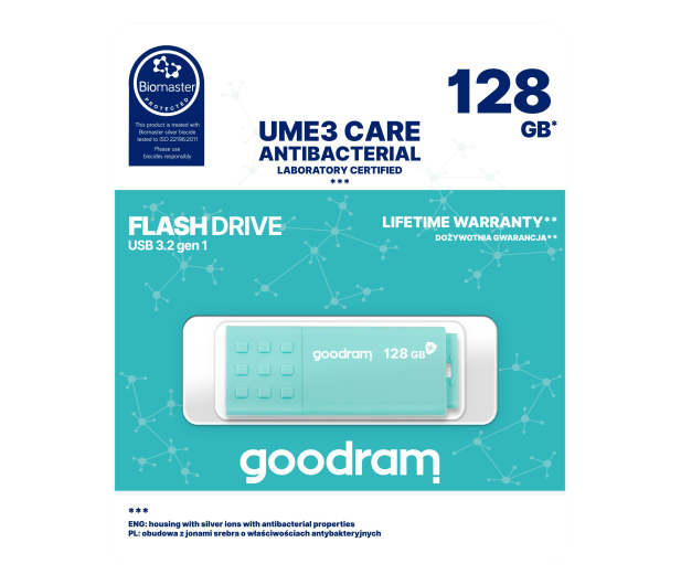 GOODRAM 128GB UME3 CARE USB 3.0 turkusowy - 694623 - zdjęcie 11